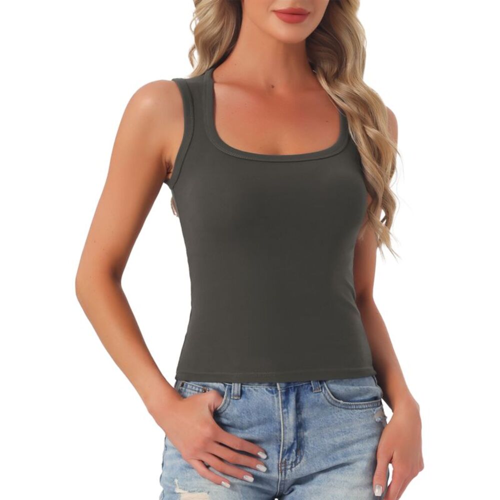 Women's Cotton Scoop Neck Sleeveless Fitted Tank Top Deep Grey